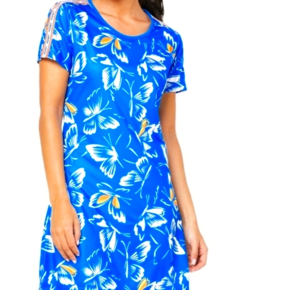 adidas Farm Rio Butterfly Print Mini Dress Blue Short Sleeves, Women's Small - Picture 3 of 8